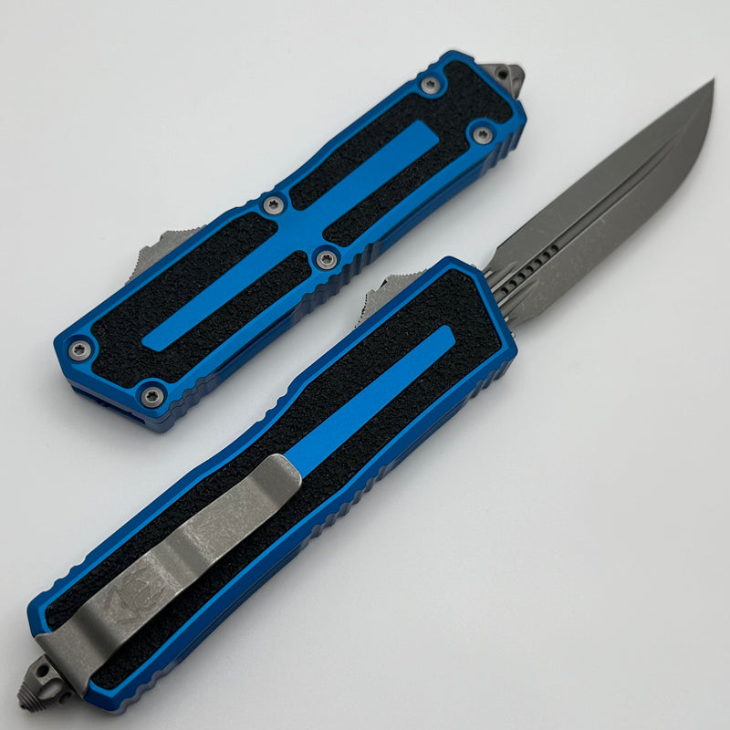 Microtech Scarab 2 Gen 3 Blue Handles w/ D/E-S Apocalyptic M390MK 1180-10APBL