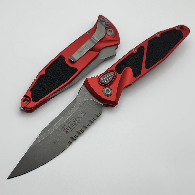 Microtech Socom Elite Auto Red Handles w/ Apocalyptic Single Edge Partial Serrated 160A-11APRD