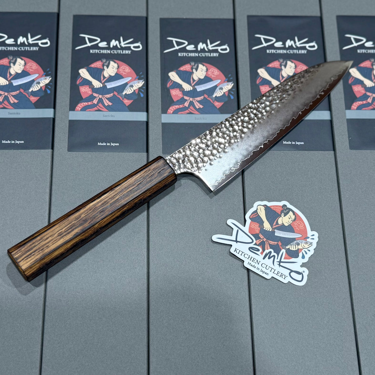 Demko Santoku Kitchen Knife w/ Japanese Red Oak Handle & VG10 San Mai