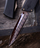 Marfione Custom Knives Combat Troodon LT Gen III Hot Blued Baker Forge Coppermai Damascus D/E w/ Black Handle & Bronzed Hardware