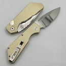 Discontinued Pro-Tech PT Plus Textured ALBronze Handle w/ Pearl Button & Hand Mirrored Compound Mike Irie Blade 2024 PT+ Custom 005