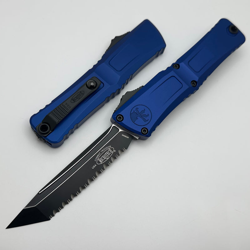 Microtech Knives Combat Troodon Gen III Black Full Serrated Tanto w/ Navy Blue Handle 1144-3NA