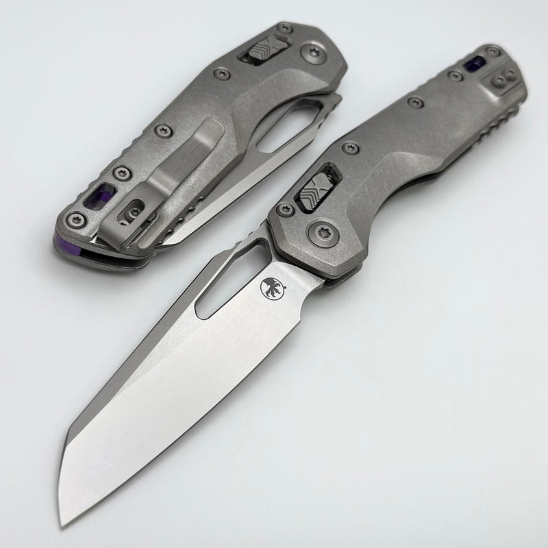 Microtech Marfione Select MSI RAM LOK Titanium Handles w/ Double Vapor Blast & Purple Accents & Stonewash M390MK 210-10MS3