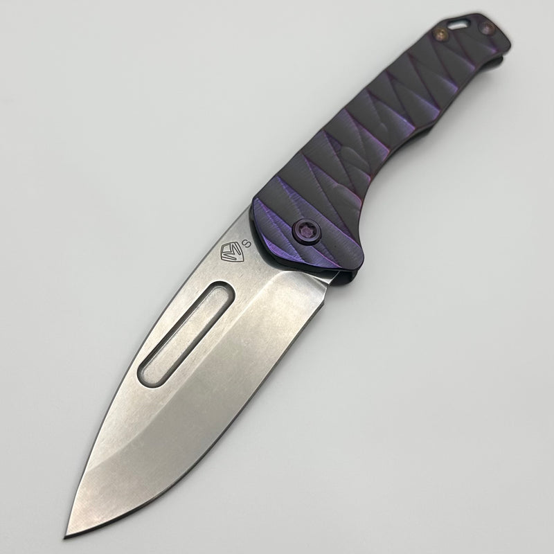 Medford Praetorian Slim S35VN Tumbled Drop Point & Cement Violet Lightning Handles w/ Violet Hardware/Clip