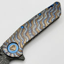 Marfione Custom Knives Warhound Flamed Barked Titanium w/ Blue Ti Hardware & Vegas Forge Stainless Reptilian Damascus Pattern