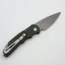 Pro-Tech TR-5 Prototype Green Feather Handle w/ Mosaic Pin Button & Stonewash S35VN