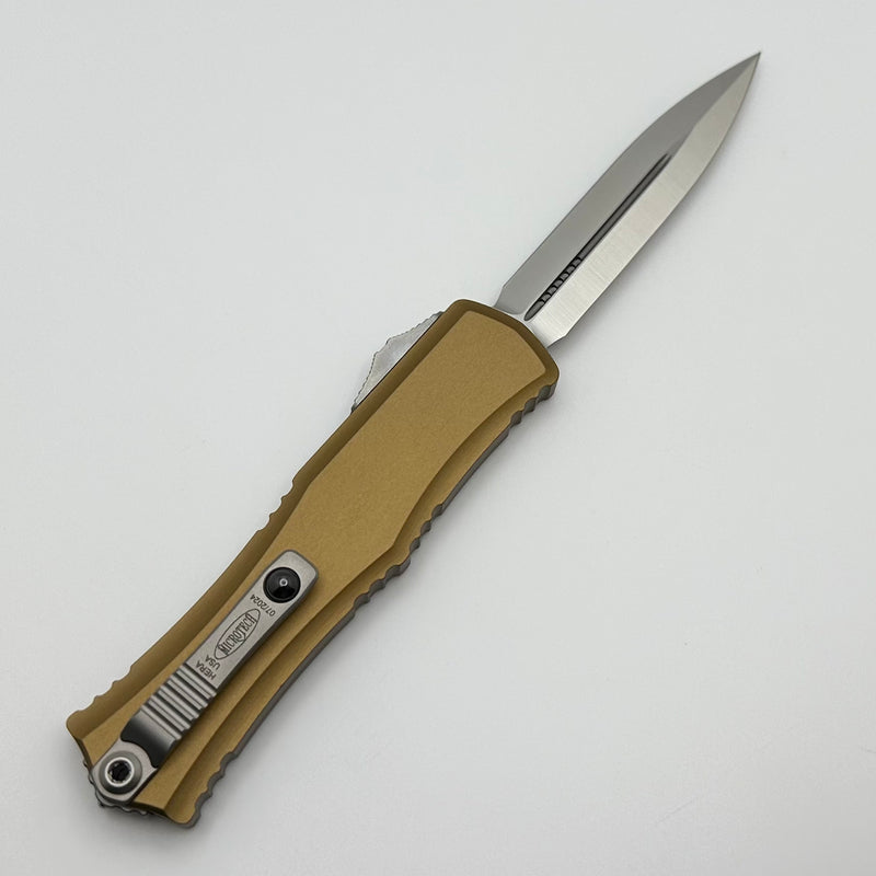 Microtech Knives Mini Hera Satin Double Edge M390MK w/ Tan Handle 1702M-4TA