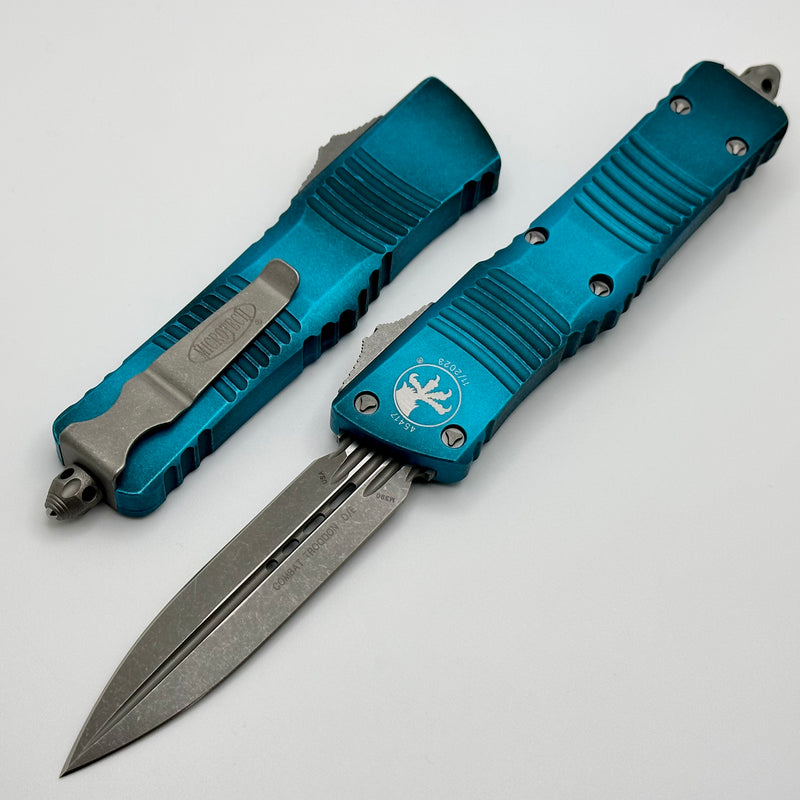 Microtech Combat Troodon Weathered Turquoise w/ Fluted Double Edge Apocalyptic Standard 142-10APWTQ