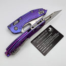 Microtech Marfione Select Manual Stitch RAM LOK Purple Haze Frag Titanium Handles & Stonewash Full Serrated M390MK w/ Double Vapor Blast/Purple Accents 169RL-12FRMS5