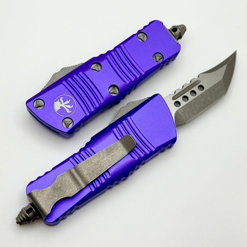 Microtech Mini Troodon Hellhound Apocalyptic & Purple Handle Signature Series 819-10APPUS