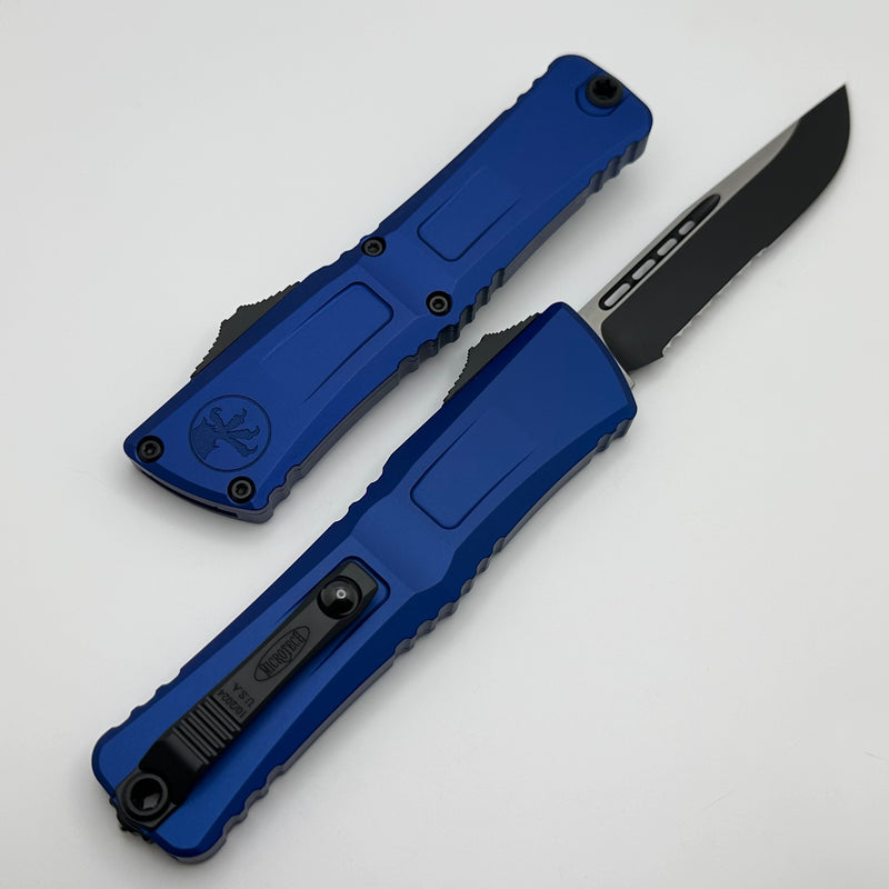 Microtech Knives Combat Troodon Gen III Black Partial Serrated S/E w/ Navy Blue Handle 1143-2NA