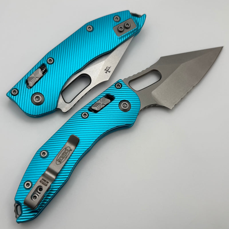 Microtech Knives Manual Stitch RAM LOK Fluted Turquoise Aluminum & Partial Serrated M390MK 169RL-11FLTQ