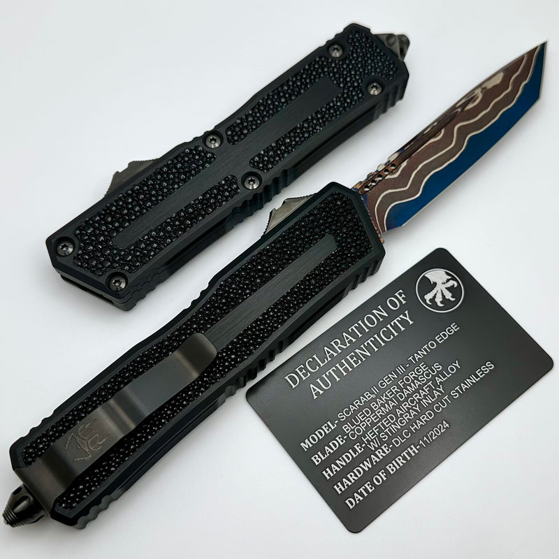 Microtech - Marfione Select Scarab 2 Gen 3 Blued Baker Forge Tanto w/ Stingray Inlaid Handle 1279-16MS1