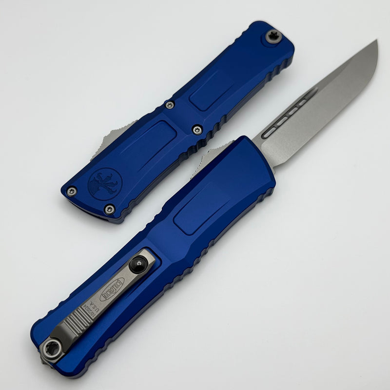 Microtech Knives Combat Troodon Gen III Stonewash Single Edge w/ Navy Blue Handle 1143-10NA