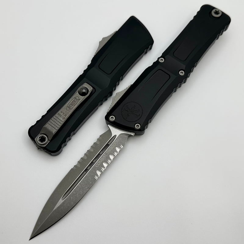 Microtech Knives Combat Troodon Gen III Apocalyptic Partial Serrated Double Edge w/ Black Handle 1142-11AP