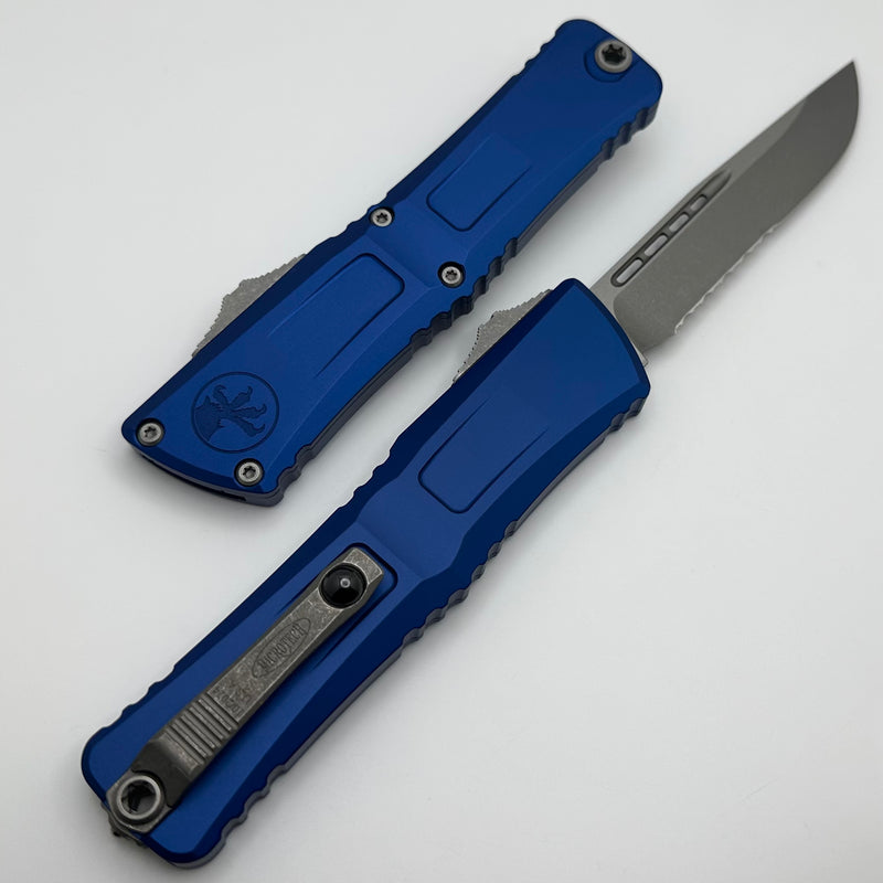 Microtech Knives Combat Troodon Gen III Apocalyptic S/E Partial Serrated w/ Navy Blue Handle 1143-11APNA