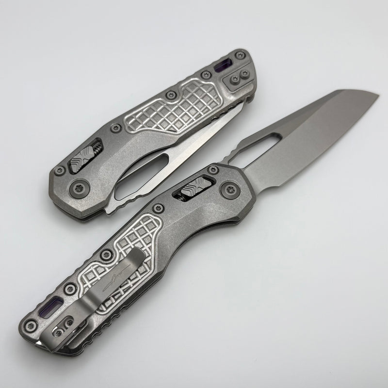 Microtech Marfione Select MSI RAM LOK Titanium Frag Handles w/ Double Vapor Blast & Purple Accents & Stonewash M390MK 210-10FRMS3