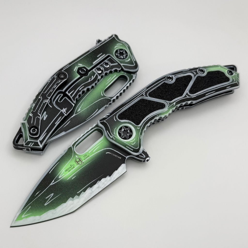 Heretic Knives Medusa Negative Cel Shade Toxic Green Handles w/ MagnaC Heretic Knives Medusa Negative Cel Shade Toxic Green Handles w/ MagnaC