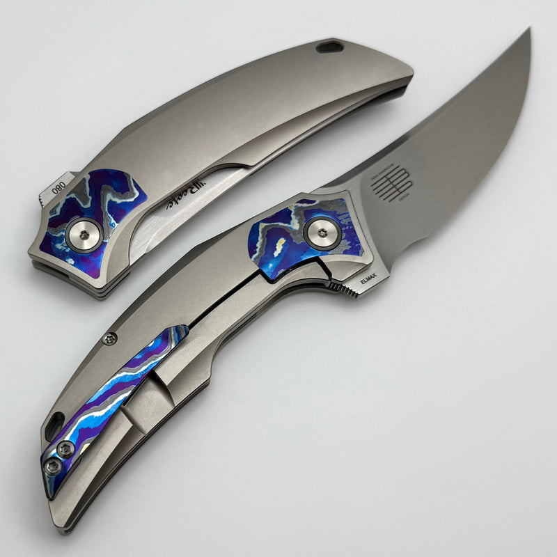 Reate Knives Velocity Tashi Bharucha Bead Blast Titanium Handles w/ ZircuTi Inlays & Hand Satin Elmax