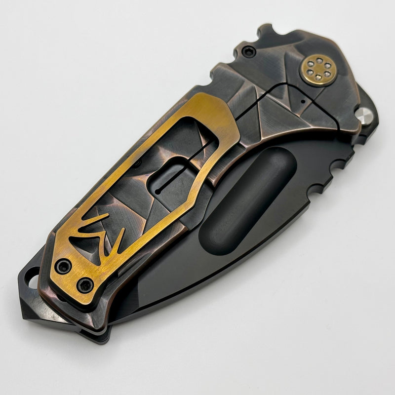 Medford Knife Praetorian TI PVD 3V Tanto & Cement Brushed/Bronze Flats Stained Glass Sculpting w/ PVD/ Bronze Hardware/Clip