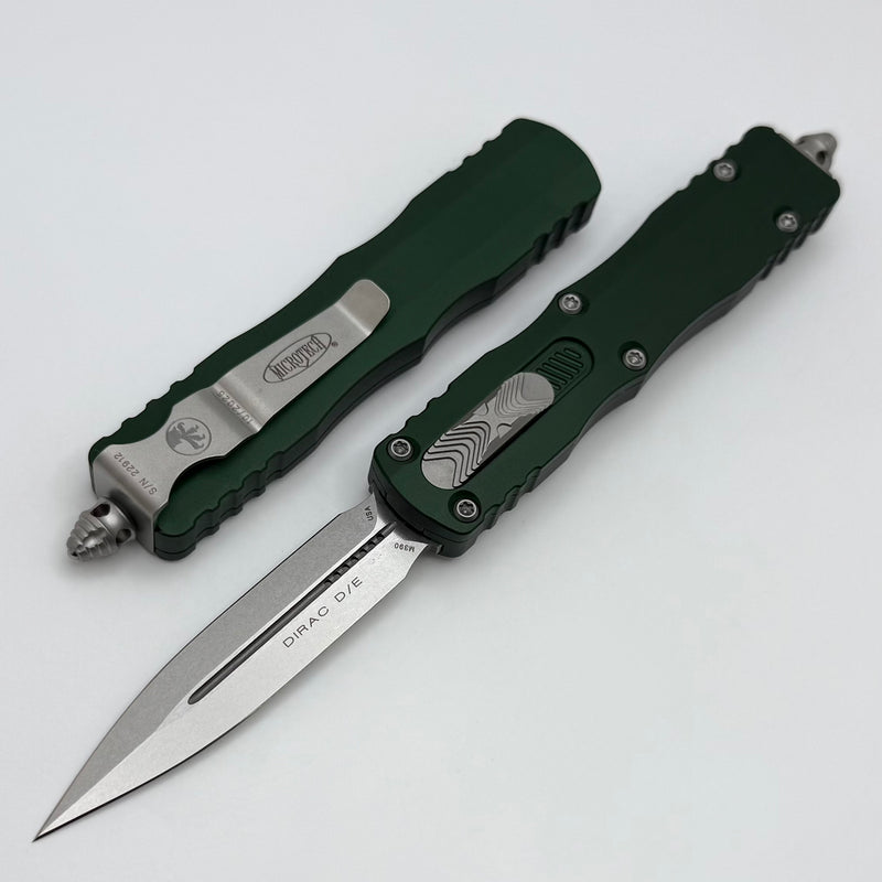 Microtech Dirac D/E Stonewash Standard & Emerald Green Handle 225-10EG
