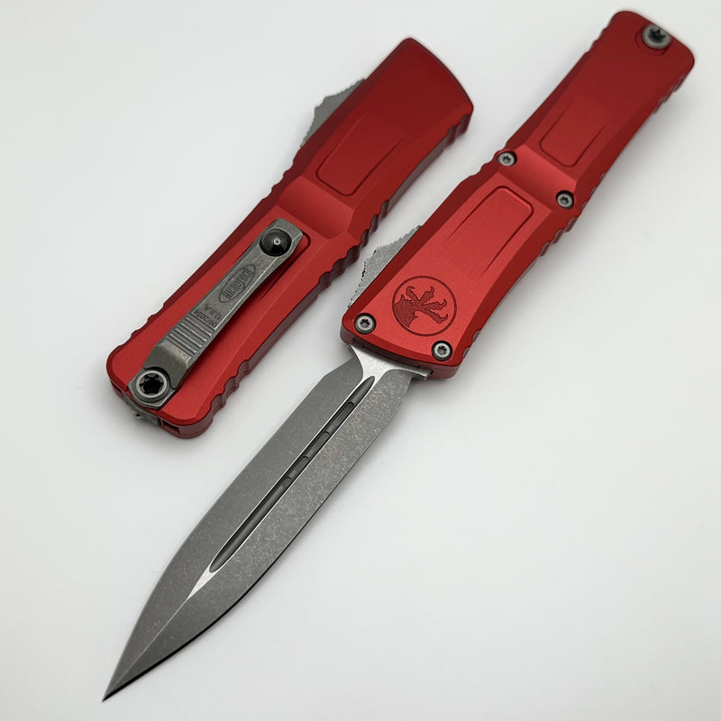 Microtech Knives Combat Troodon Gen III Apocalyptic Double Edge w/ Red Handle 1142-10APRD