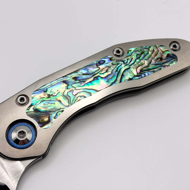 Marfione Custom Knives & Borka Blades Stitch w/ Diamond Wash Rocked Double Star Grind M390 & Abalone Inlaid Titanium