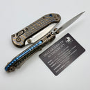 Marfione Select Microtech LUDT Ram-Lok w/ Flamed Frag Titanium Handles w/ Blue Accents & Stonewash Drop Point 1135RL-10FRMS4