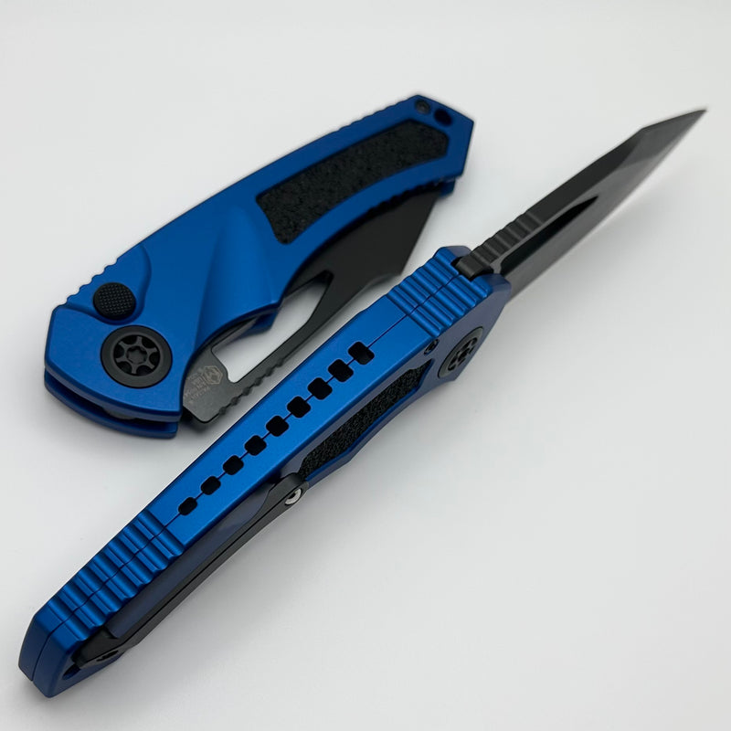 Heretic Knives Pariah M/A Button Lock Blue Aluminum Handles w/ DLC MagnaCut H046-6A-BLU