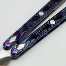 Poikilo Blade PM 1 DAO Balisong Full Dress ZircuTi Handles w/ Mother of Pearl Inlays & Baker Forge Volcanic River