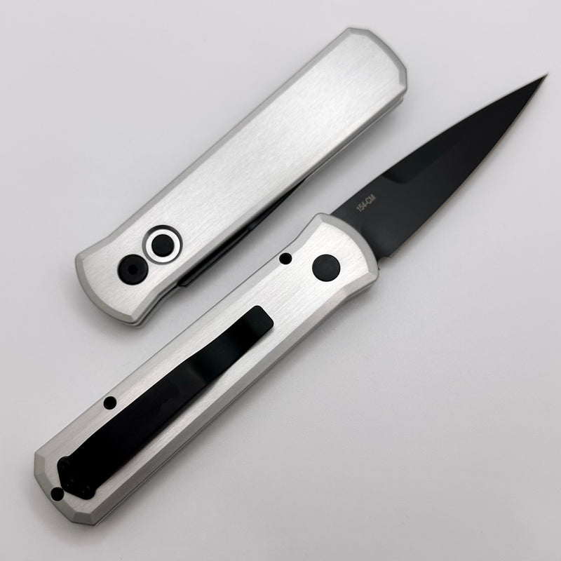 Pro-Tech Godson w/ Clear Anodized Satin Silver Handle & Black 154-CM Blade 721-SILVER