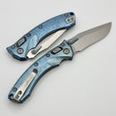 Microtech Amphibian Mini RAM LOK Stonewash Titanium Ice Blue Slab & Stonewash M390MK w/ Blue Accents 137MRL-10MS6