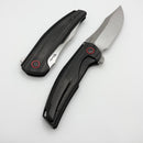 Reate Knives Jack Jr. Black Aluminum Integral Handle w/ Carbon Fiber Inlay & Red Pivot Collar & Satin S30V