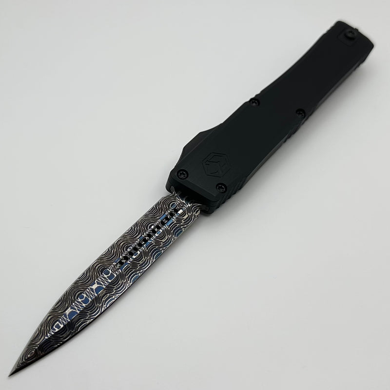 Heretic Custom NYX Hefted Aluminum Handle w/ Blued Vegas Forge Damascus D/E