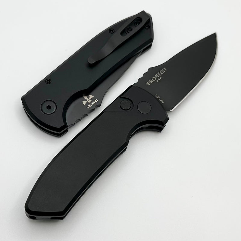 Pro-Tech SBR Left Handed Short Bladed Rockeye Smooth Aluminum Black Handle & Black S35 Blade LG403-LH