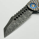 Marfione Custom Knives Warhound Flamed Barked Titanium w/ Blue Ti Hardware & Vegas Forge Stainless Reptilian Damascus Pattern
