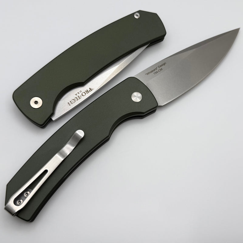 Pro-Tech Magic 2 Whiskers Green Handle w/ Stonewash 154-CM M2601-Green