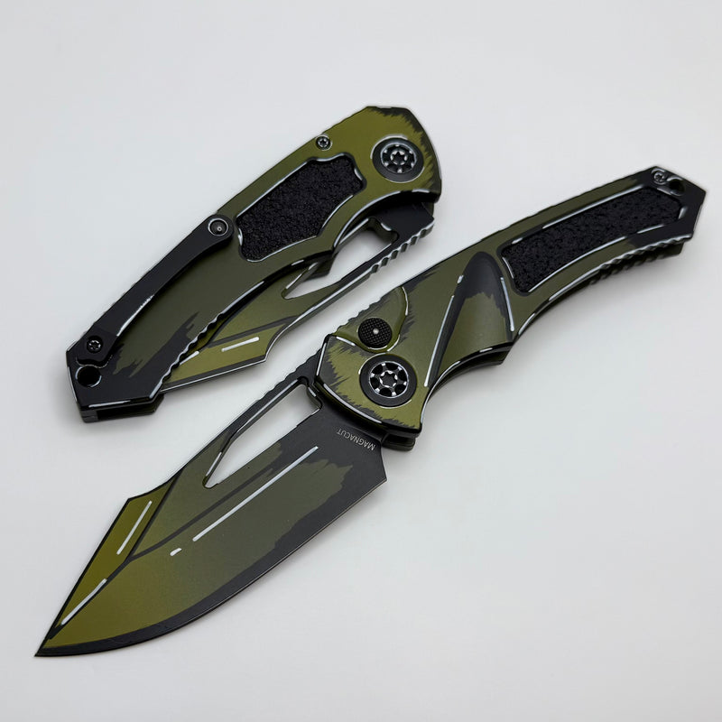 Heretic Knives Pariah M/A Button Lock Cel Shade OD Green Aluminum Handles w/ MagnaCut & Tritium Inlaid Button H046-CS-OD