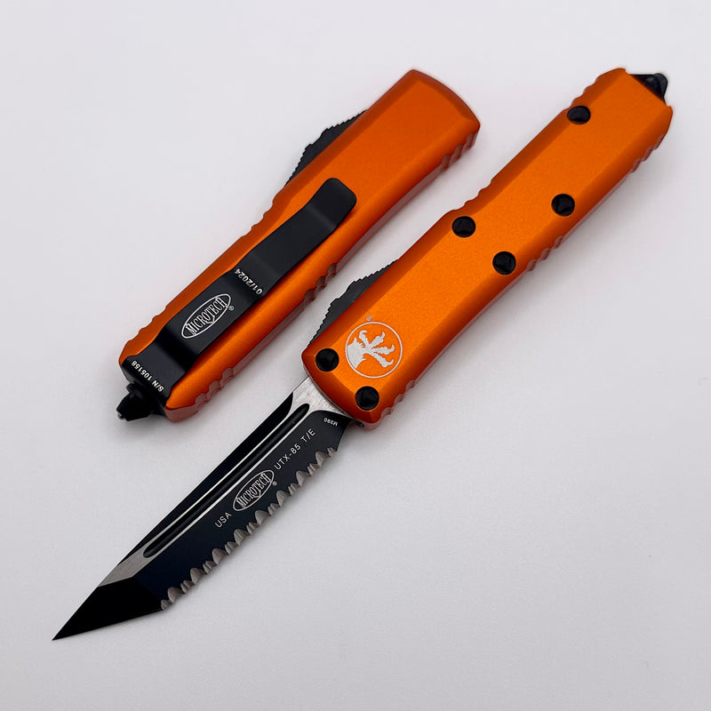 Microtech UTX-85 Tanto Black Full Serrated & Orange 233-3OR