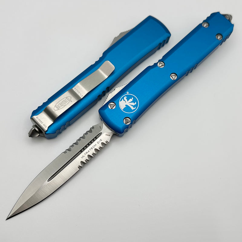 Microtech Ultratech Double Edge Satin Partial Serrated & Blue 122-5BL