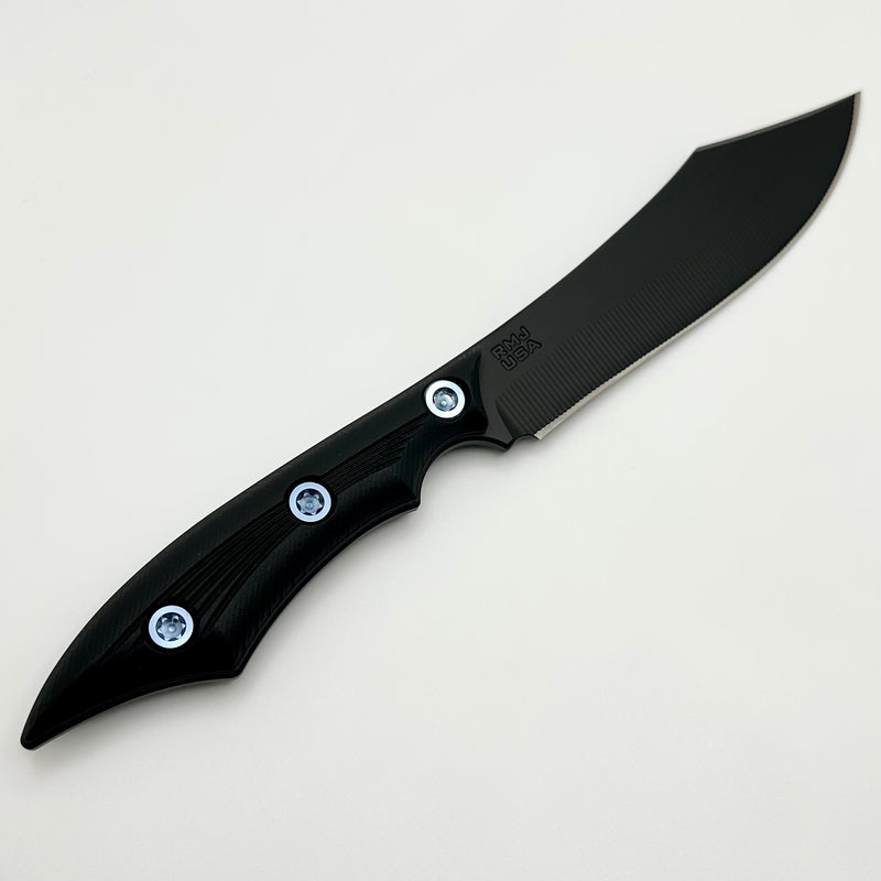 RMJ Ratatosk Black G-10 Handles w/ Blue Hardware & Nitro-V Fixed Blade