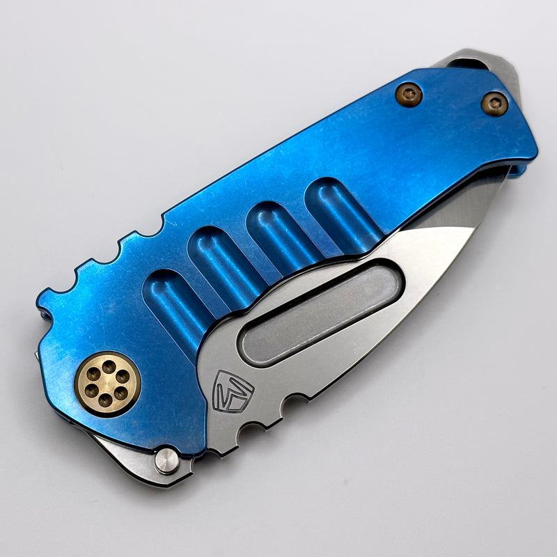 Medford Praetorian Genesis T S45 Tumbled Drop Point & Blue Tumbled Handles w/ Brass/Bronze Hardware/Clip