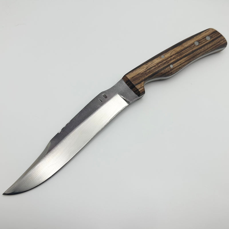 Iron Witness Baby Bowie Fixed Blade  w/ Zebrawood Handles & Recycled File Steel Blade