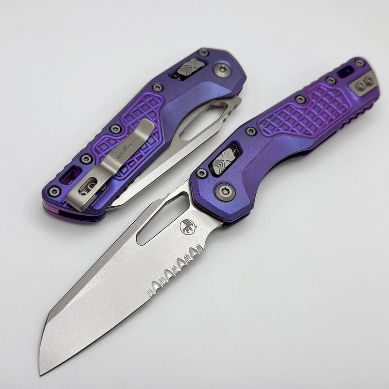 Microtech Marfione Select MSI RAM LOK Purple Haze Frag Titanium Handles w/ Double Vapor Blast & Purple Accents & Part Serrated Stonewash M390MK 210-11FRMS5