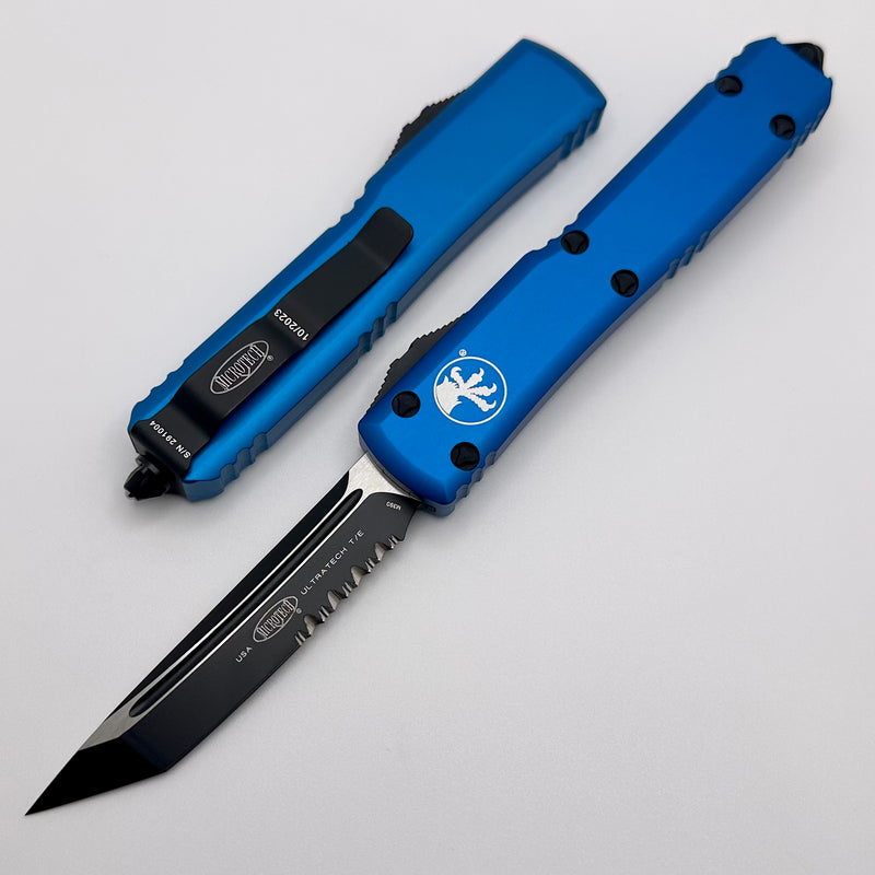 Microtech Ultratech Tanto Black Partial Serrated & Blue 123-2BL