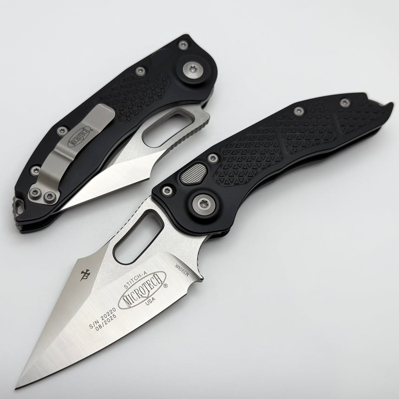 Microtech Borka Stitch Single Edge Satin Standard w/ Black Handle 169-4