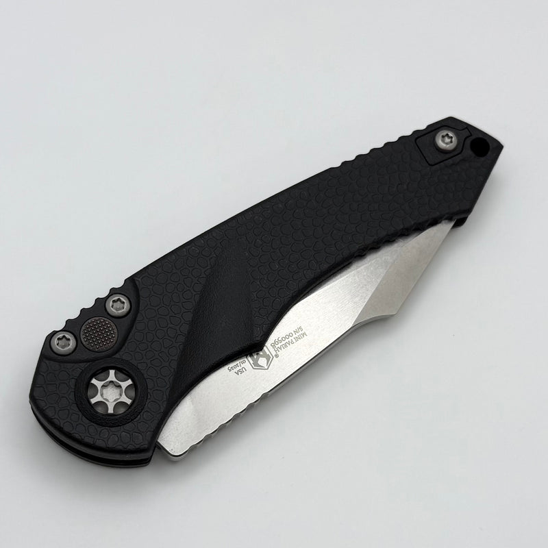 Heretic Knives Mini Pariah Auto Black Polymer Handles w/ Stonewash Tanto Serrated MagnaCut H055-2B