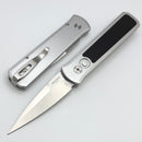 Pro-Tech Godson Silver Aluminum Handles w/ Cross Cut Carbon Fiber Inlay & Satin 20CV 7210-Silver Crosscut 20CV