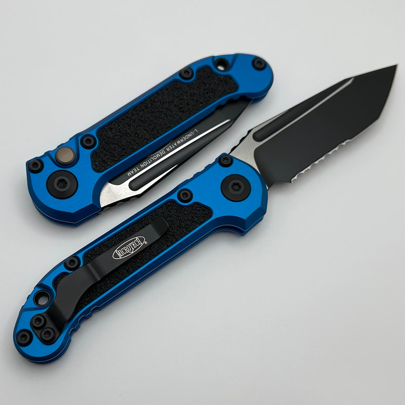 Microtech Knives LUDT Gen III Black P/S Tanto w/ Blue Handle 1136-2BL