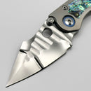 Marfione Custom Knives & Borka Blades Stitch w/ Diamond Wash Rocked Double Star Grind M390 & Abalone Inlaid Titanium